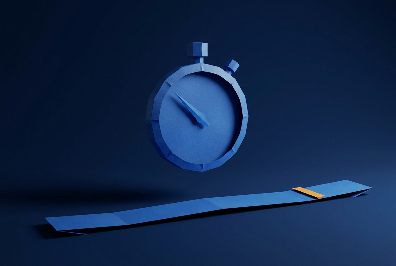 Chronomètre de papier au-dessus d'une règle graduée plus longue : la perception de vitesse contredite par la mesure réelle