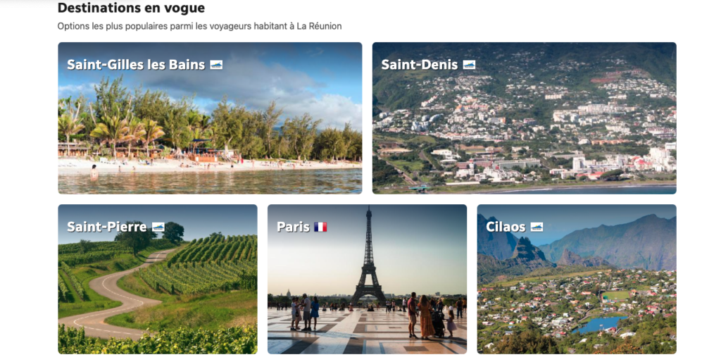 Site contenant les destinations en vogue