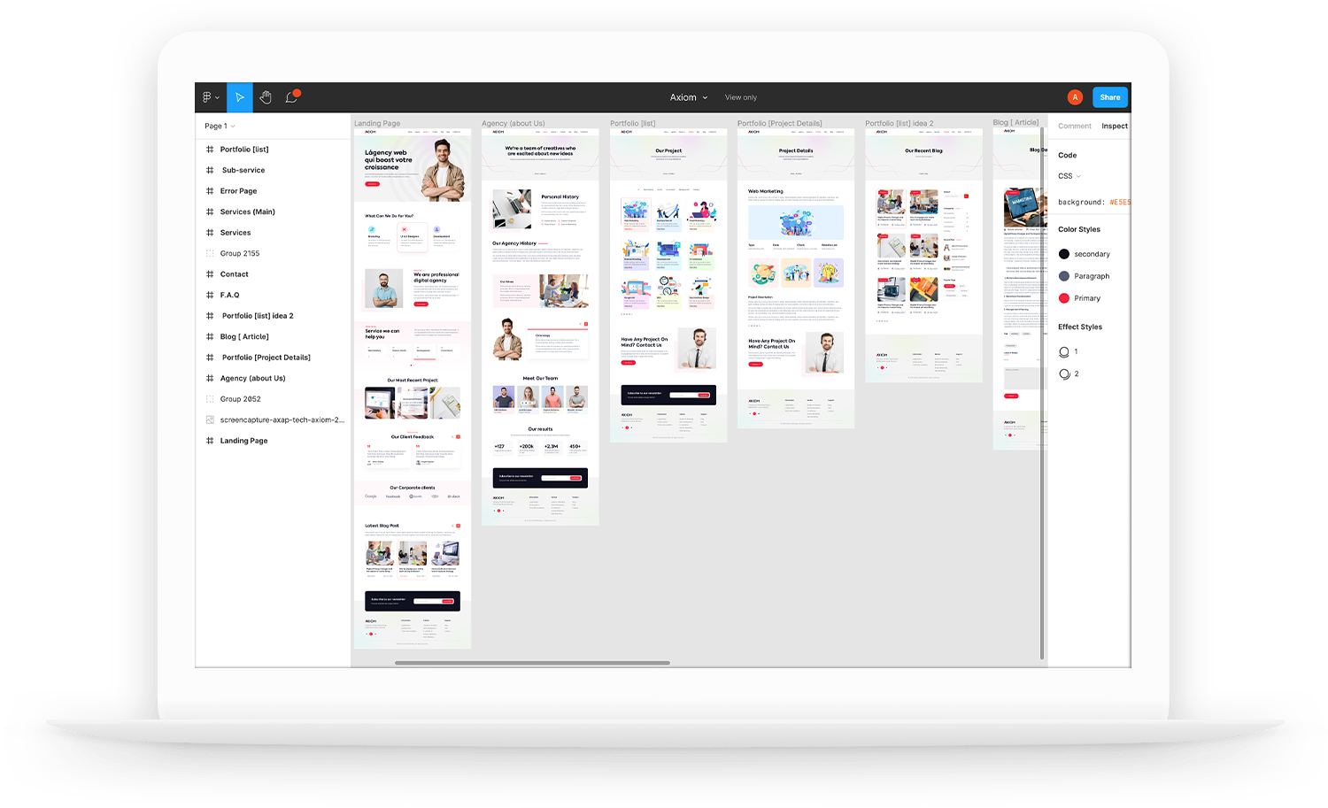 wireframe figma axiom marketing