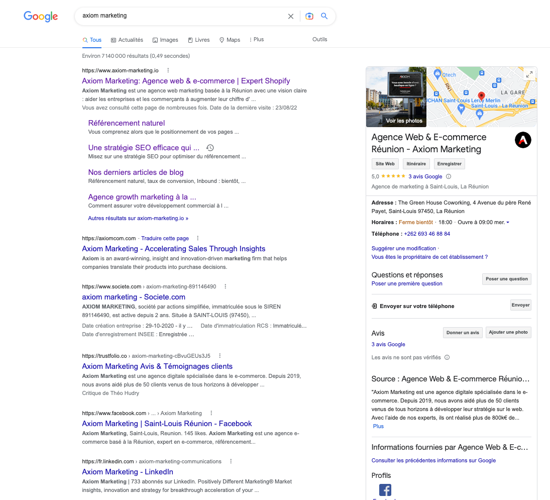 Fiche Google My Business Axiom Marketing agence web