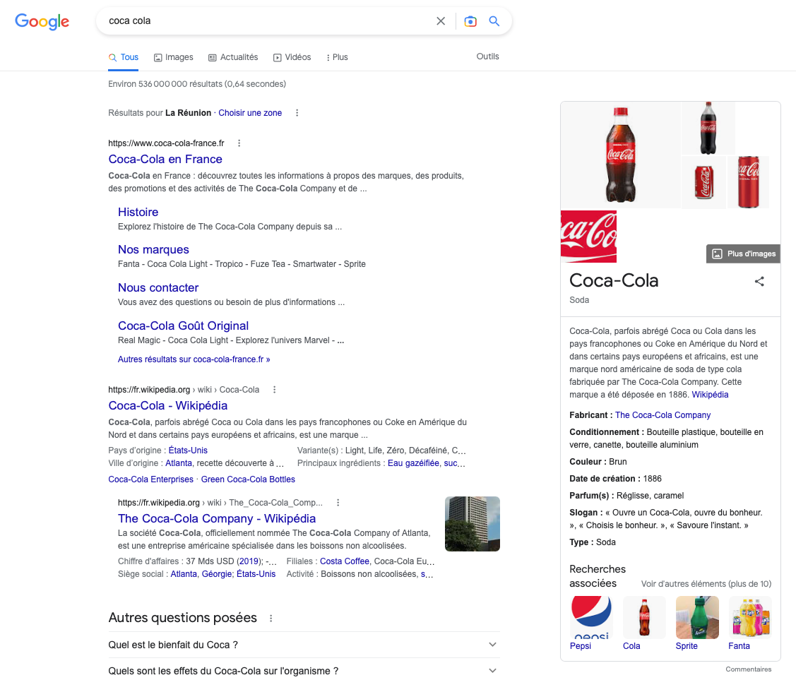 exemple position zéro knowledge graph google coca-cola