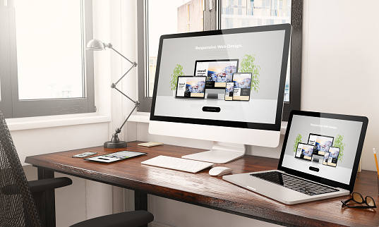 appareils avec web design responsive desktop 3d rendering