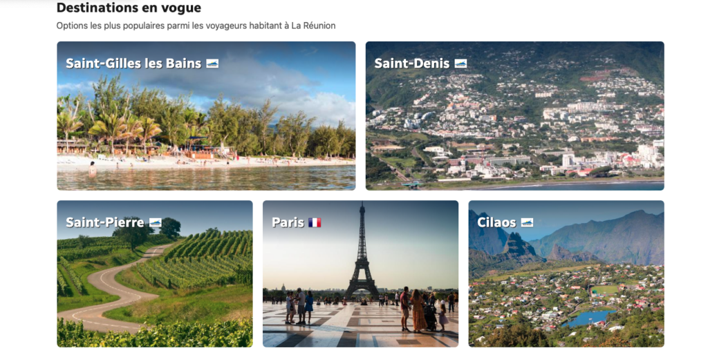 Site contenant les destinations en vogue 