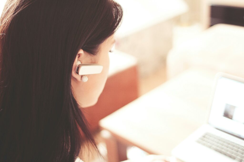 a woman wearing a headset