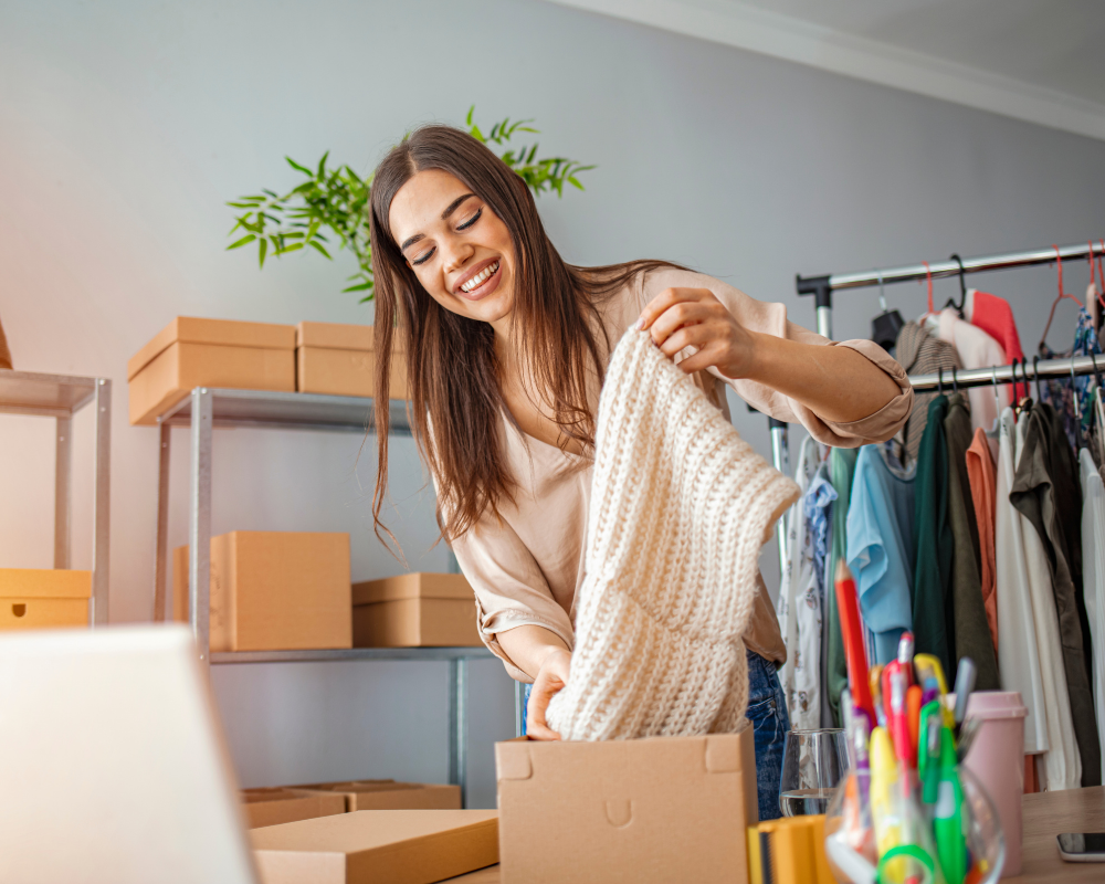 Femme ayant lancer une marque de vêtements en ligne