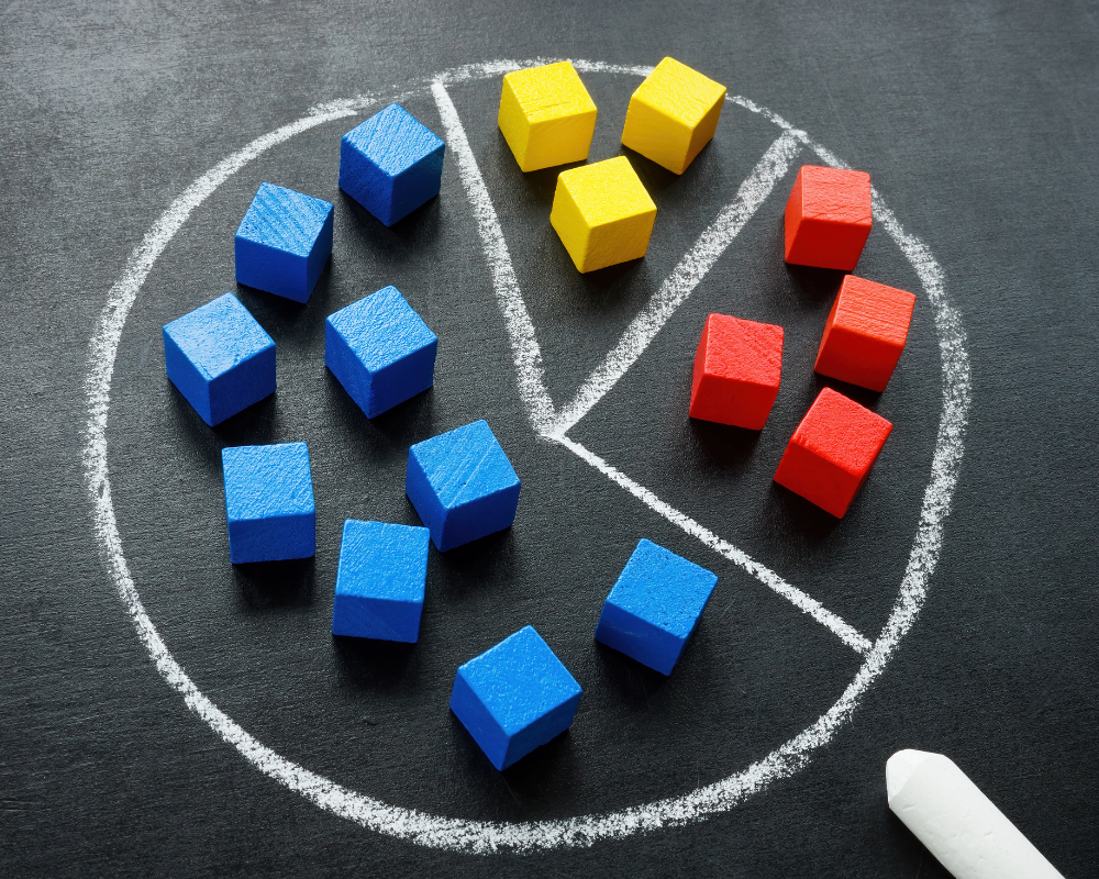a pie chart made of colorful cubes