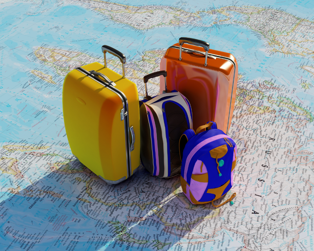 a group of luggage on a map